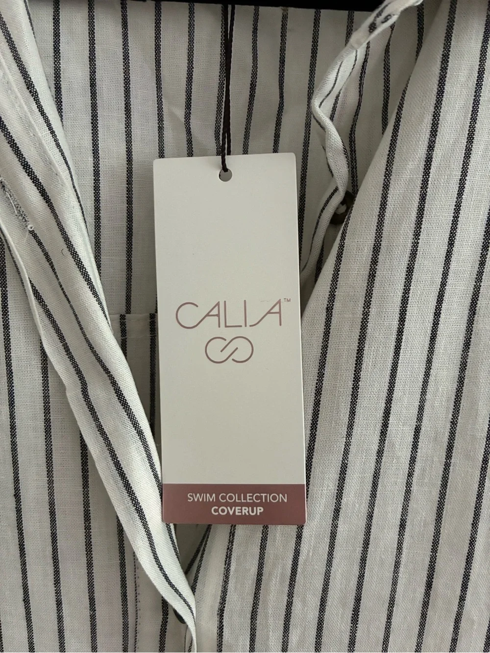 Calia Swim Coverup Dress Yucatan Stripe Ivory Linen Blend Button Down NWT Medium - Picture 11 of 15